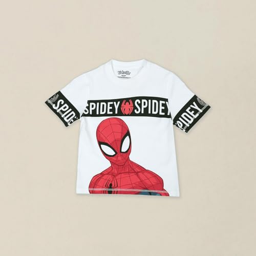 Image of Kidsville Official Marvel Avengers Spiderman Boys Half Sleeve Round Neck White Graphic Printed Cotton T-Shirts for Kid Boys