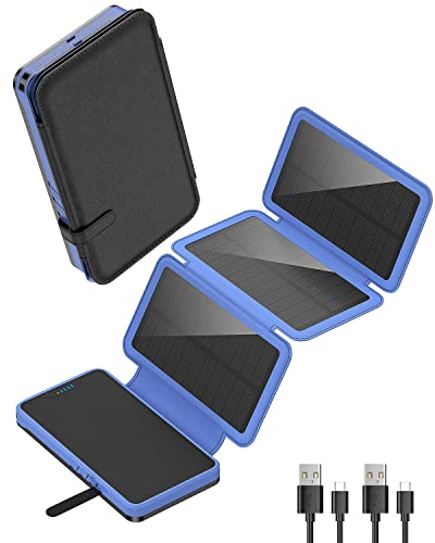 Solar Portable Charger 20000mAh, Anyzoo Solar Power Bank with 3 Foldable 4.5W Solar Panels Battery Pack, Dual Output Ports LED Flashlight IP66 Waterproof External Battery Pack