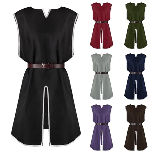 Bkazwe Costume Médiéval Tunique à Fentes Homme: Style Pirate Médiéval Viking - Costume Déguisement T-Shirt pour Renaissance, Cosplay Robe, Fête,...