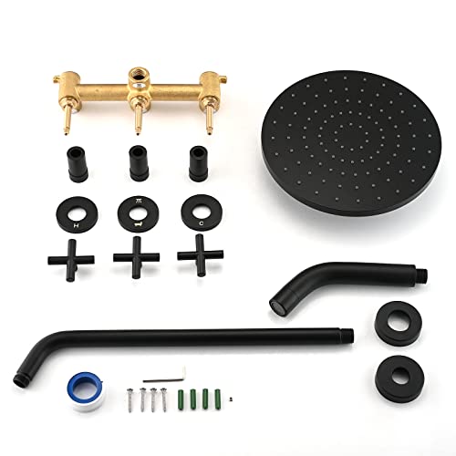 Proox 3 Handle Tub Shower Faucet Set, 10" Rainfall Shower Head With Tub And Shower Trim Kit With Rough-In Valve, Matte Black Bathtub Shower Faucets, Wall Mounted Bathroom Rain Shower System #TOP7