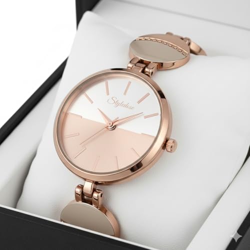 Image of STYLEDOSE Women's Elegant Silver-Tone Bangle Watch Women Analogue Wrist Watches for Women's & Girls&Ladies Diamond Studded Rosegold Stylish Bracelet Strap