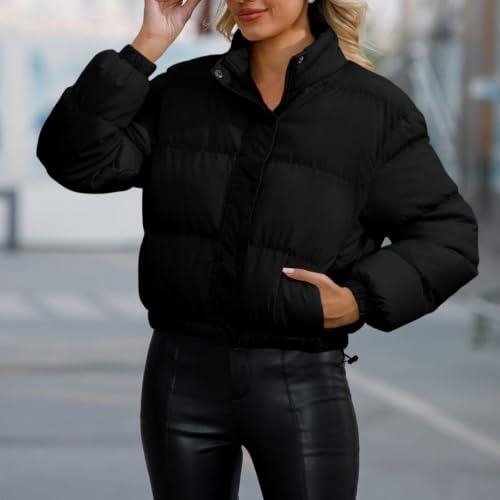 Cropped Puffer Jacket Women Winter Warm High Collar Zip Up Bubble Coats - image 4