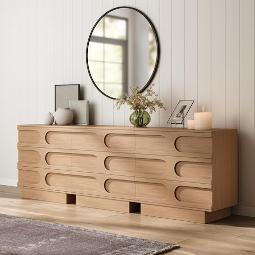 Image of Nathan James Iris 3 Drawer Dresser, Mid-Century Modern Solid Wood Dresser for Bedroom, Raw Oak Set of 3
