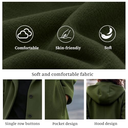 Pea Coats for Women Long Hooded Jacket Single Breasted Wool Trench Coat - image 7