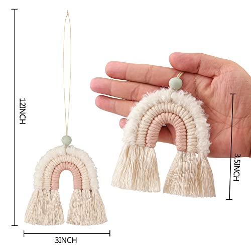 Image of BOHO GARDEN Macrame Rainbow Charm - Essential Oil Diffuser for Cars, Baby Nursery, Children's Bedroom & Home Decor - Colorful Decorative Hanging Air Freshener & Accessories - 3x3.5 - Soft Pink