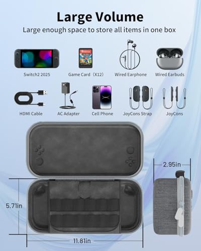 Image of Carrying Case for Nintend0 Switch 2 [7.9''] 2025 with 12 Game Card Slots | Hard Portable Travel Case for switch 2, Storage Bag Protective Pounch for Nintend0 Switch 2 Console and Accessories (Grey)