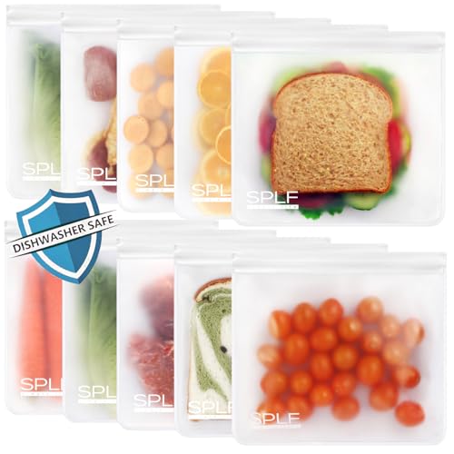SPLF 10 Pack Dishwasher Safe Reusable Sandwich Bags