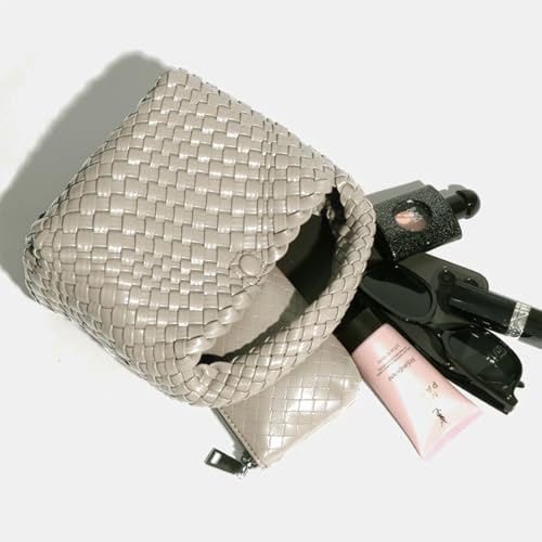 Image of Small Hand Woven Handbags for Women Shoulder Crossbody Bag Girls Purses Cassual Top Handle Bags Hobo Curved Tote Phone Bag (Rock Green)