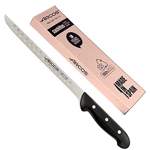 Arcos Couteau à jambon professionnel Alvéolé | Couteaux Cuisine professionnels | Couteau à jambon Alvéolé Couteaux professionnel| Acier Inoxidable NITRUM 240 mm (Couteau à jambon)