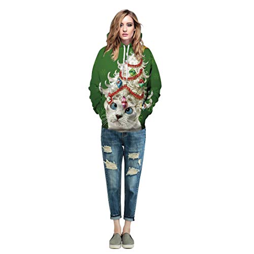 Roevite Unisex 3D Printed Christmas Hoodie Long Sleeve Loose Top Ugly Christmas Pullover Sweatshirt(Dm172,Sm) #TOP4