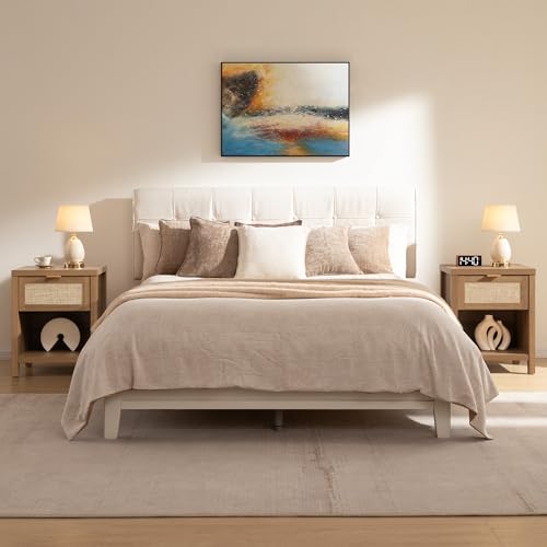Image of SICOTAS Night Stand Set 2 Rattan Nightstands with Drawer 19.7 inch Wide
