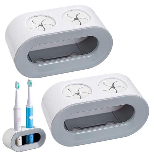 AMJKEJI 2 Piezas Soporte Cepillo de Dientes Eléctrico, Portacepillos de Dientes Pared Adhesivo Fuerte, Ahorro de Espacio, Porta Cepillos Dentales Baño, Organizador Cepillos de Dientes Eléctrico (Gris)