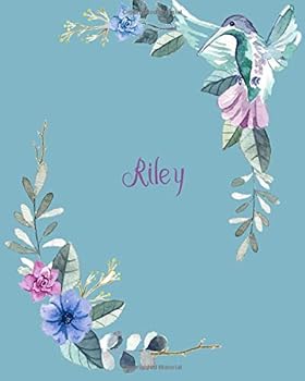 Riley: 110 Pages 8x10 Inches Classic Blossom Blue Design with Lettering Name for Journal, Composition, Notebook and Self List, Riley