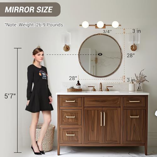 Image of ANDY STAR Hand-Forged Round Bathroom Mirror, 28 Inch Antique Oil Rubbed Bronze Hammered Circular Mirror, for Wall Decor, Entryway, Bedroom, Fireplace, Solid Steel Frame