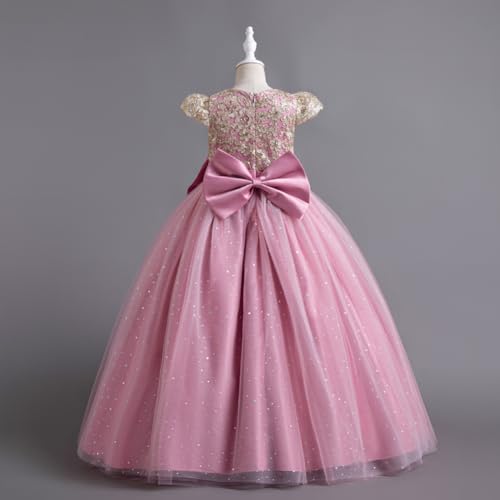 OBEEII Girls Sequins Pageant Tulle Dress Princess Flower Girl Dress for Wedding Bridesmaids Bowknot Ball Gown4
