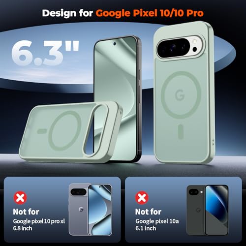 Image of SUPFINE Magnetic for Google Pixel 10 Pro Case /Pixel 10 Case with Screen Protector, (Built-in Magnets) ((Military Grade Drop Protection) Slim Translucent Shockproof Phone Case,Light Green