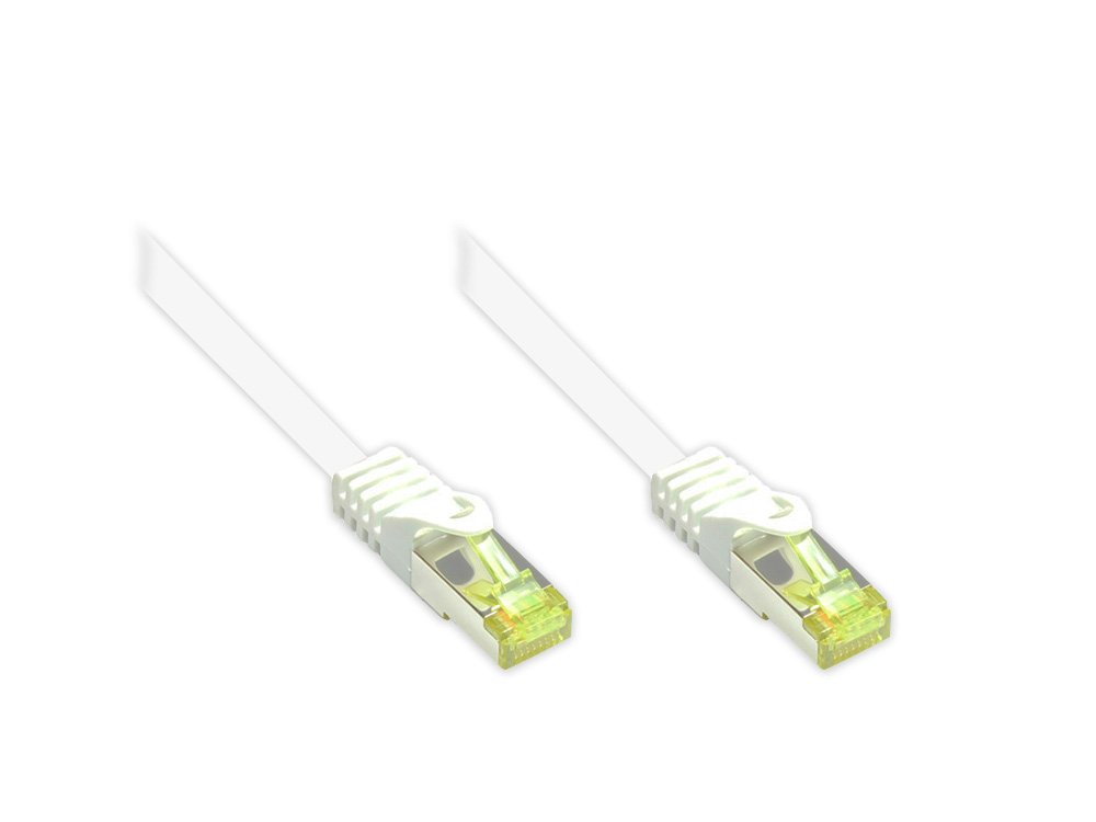 Good Connections RJ45 Ethernet LAN Patchkabel mit Cat. 7 Rohkabel und Rastnasenschutz RNS, S/FTP, PiMF, halogenfrei, 500MHz, OFC, 10-Gigabit-fähig (10/100/1000/10000-Base-T Ethernet Netzwerke) - z.B. für Patchpanel, Switch, Router, Modem - weiß, 70 m