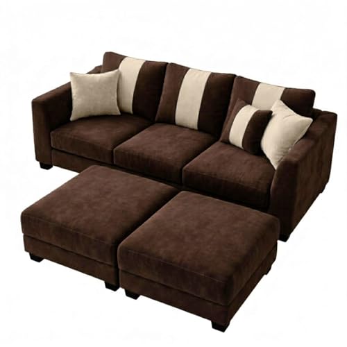 Image of Vero 5 Seater L Shape Sofa Set with 2 Movable Ottomans | Flexible Layout | Luxury Velvet Suede Fabric | Modern Living Room Sofa | Dark Brown