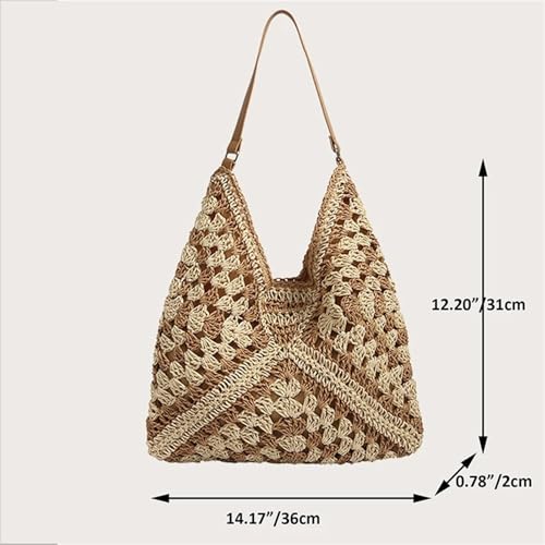 Women's Woven Straw Shoulder Bag Popular Medium Size Handbag with Handle for Beach Vacation for Café, Beach2