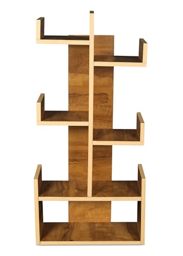 Image of Engineered Wood Bookshelf Multipurpose Home Decor Storage Rack Bookcase Showcase Organizer for Living Room Kitchen (Square 6 Shelf Bookrack) (Oak Yellow) DIY(Do-It-Yourself)