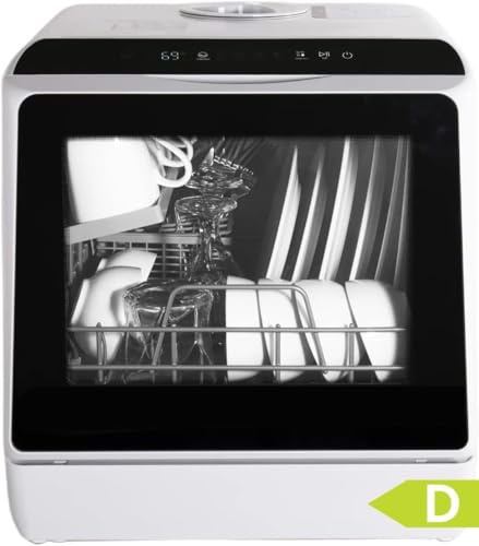 YU YUSING Mini Lavavajillas Pequeño 45 cm, 5 Cubiertos, 5+1 Programas, Secado PTC, con o sin Suministro de Agua, Lavavajillas Portatil Compacto, Tanque de 5 L, Pantalla LED, Blanco y Negro