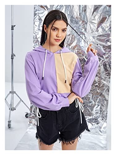 Sweat à capuche femme pull patchwork manches longues casual crown pullover taille L