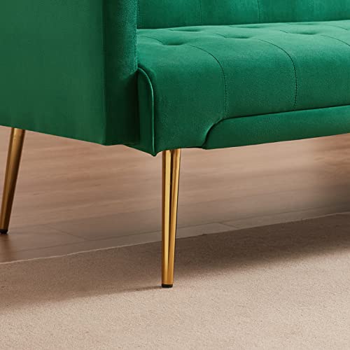 Modern Futon Sofa Bed Loveseat Convertible Sleeper Couch Daybed, Multifunctional Velvet Upholstered Folding Recliner, 2-Seats Splitback Small Sofá Couches With Tufted Back&Metal Legs For Living Room #TOP6