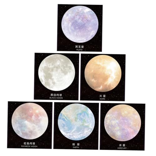 Abaodam 6個 星球シリーズ付箋 丸型メモパッド 自己粘着式 な惑星デザイン かわいいオフィス 学校用ノート 便利な類と優先付け用