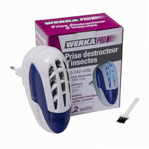 WERKA PRO Prise Destructeur d'Insectes - Silencieux - sans Produit Chimique - Compact - Protection 10 m² - Boîtier De Protection - Bac De Récupération -...