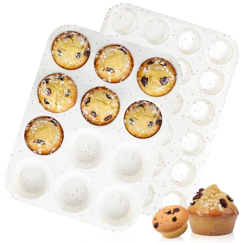 CAKETIME Silicone Muffin Pans for Baking, Regular 12 Cups and Mini 24 Cups Muffin Pan for Baking Egg Bites, Muffins, Cupcakes, Frittata Set of 2 Confetti