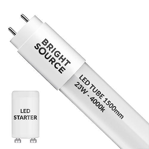 Bright Source 5ft (1500mm) 23w LED T8 Tube, 2070lm, 4000K Cool White, Replacement for 58w T8 Fluorescent, Starter Included - Direct Mains or for use with Switch Start Fitting with Magnetic Ballast