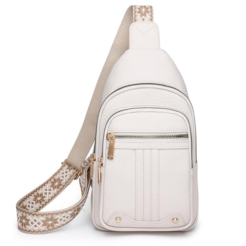 Myhozee Brusttasche Damen Sling Bag, Vegan Leder Crossbody Bag Klein Schultertaschen Crossover & Rucksack Vintage Umhängetasche für Outdoorsport,Wandern, Radfahren,Reisen-Weiß