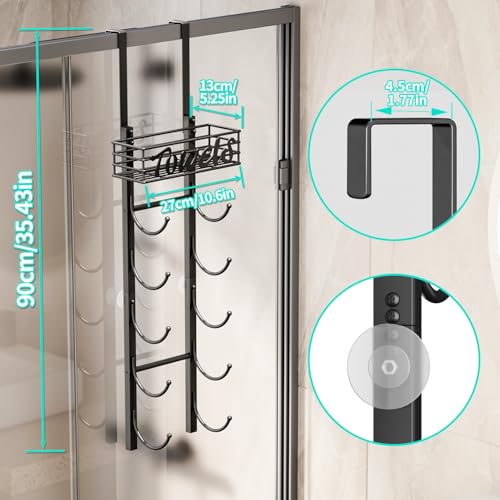 HapiRm Bathroom Towel Rack Holder - 6-Tier Over The Door & Wall Mount Rolled Towel Storage Organizer with Metal Shelf Basket for Small Bathroom, Camper, Rv - Black, Patented