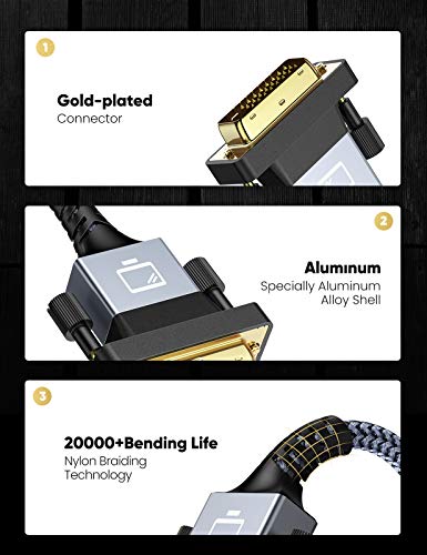 Capshi Hdmi To Dvi Adapter Cable, Dvi To Hdmi Adapter For Monitor Bi-Directional Sturdy Nylon Braid Cable, Support 1080P Dvi-D To Hdmi Cable Male To Male High-Speed Gold-Plated For Hdmi A To Dvi-D #TOP2