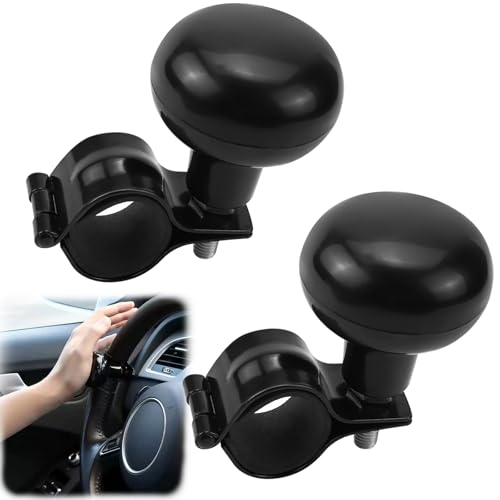FAELNK 2 PCS Pomo Giratorio para Volante Universal Bola para Volante Volante Girador Manija Bola para Coches Camiones Montacargas Cortacésped Tractor Barco Carrito de Golf Negro