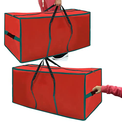 Turnmeon Large Christmas Tree Storage Bag, Fits 7.5 Ft Disassembled Tree 50"X20"X15" Waterproof 600D Oxford Zippered Holiday Tree Storage Container Box Tote With Handles (Red) #TOP2
