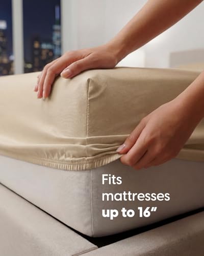Image of Sleepy Town Queen Size Bed Sheets - 4 Piece - Queen Sheet Set - Extra Soft, Comfy & Cooling - Easy Care - Shrinkage, Wrinkle & Fade Resistant - Brushed Microfiber - Deep Pocket Bed Sheets (Wheat)