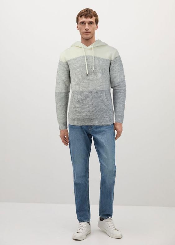 X RAY Men's Slim Fit Knitted Hoodie Sweater, Casual Color Block Hooded Pullover Top Oatmeal - Colorblock X-Large