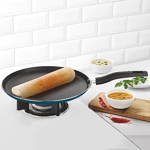 Image of Borosil ProChef Non-Stick Aluminum Flat Tawa 25 cm | Gas Stove Compatible, Thick Uniform Body for Even Heating, Dishwasher Safe | 5 Layer Nonstick Coating, PFOA Free | 1 Year Warranty | Blue