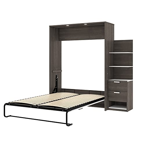 Bestar Cielo Queen Murphy Bed With 1 Storage Unit And Drawers, Gray & White #TOP1