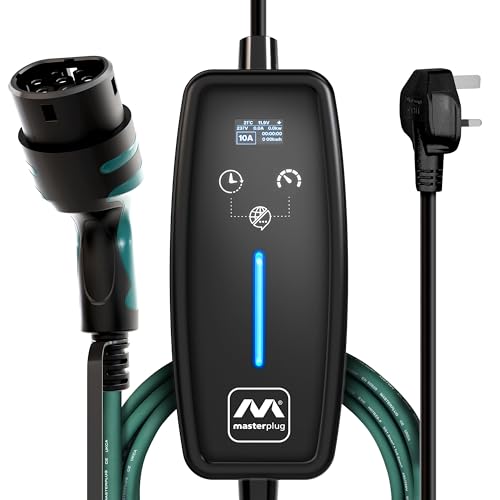 Masterplug EV Charging Cable for Electric and Hybrid Vehicles, 15 Metres, Mode 2, 3 Pin UK Plug to Type 2 Car Charger, 2.4kW, EVCM221015-MP