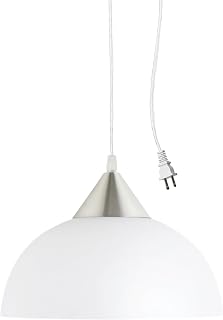 Globe Electric 64413 Plug-in Pendant Light, Brushed Steel Frosted Shade, 15ft Adjustable Cord, Easy Kitchen Island Hanging Fixture