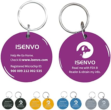 ISENVO Pet ID Tag with Microchip Inside, Light Dog and Cat ID Tag, Waterproof and Durable Pet ID Tag with Free Registration & Lifetime Pet Recovery Service (Purple)