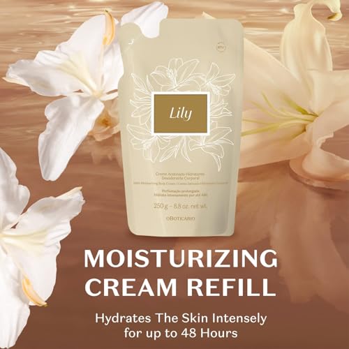 O BOTICARIO O Boticário Lily Satin Moisturizing Body Cream REFILL POUCH, 24 Hour Fragranced Body Butter for Dry Skin, 8.8 Ounce (250g)