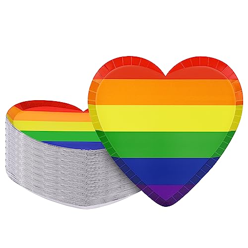 Durony 48 Pieces Rainbow Heart Shaped Paper Plates 9.5 Inch Gay Pride Dessert Plates Disposable Decorative Tableware For Rainbow Parties, Birthday Parties, Weddings And Life Celebrations #TOP17