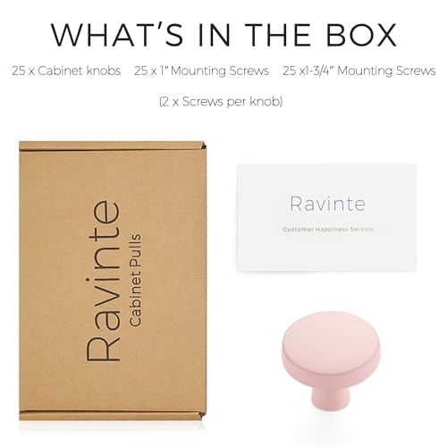Image of Ravinte 25 Pack Drawer Pulls 1-1 /4 Inch Pink Kitchen Cabinet Knobs Solid Round Dresser Handles for Simple Cupboard Hardware