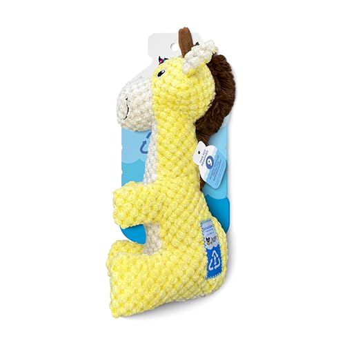 Spunky pup Clean Earth Plush Dog Toy with Squeaker - Recycled, Eco-Friendly, Floats for Beach, Lake, Pool - Giraffe