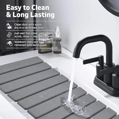 Stone Dish Drying Mat for Kitchen Counter – Collapsible 24\"(L)×16 (W) Super Absorbent Diatomaceous Earth Dish Drying Mat, Grey Kitchen Counter Mats for Dishes ,Bottles, Cups, Match Any Countertop - Thumbnail 4