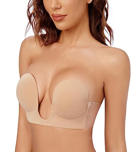 Wekofi Women's Deep V Plunge Adhesive Backless Strapless Invisible Bra Breast Lift2
