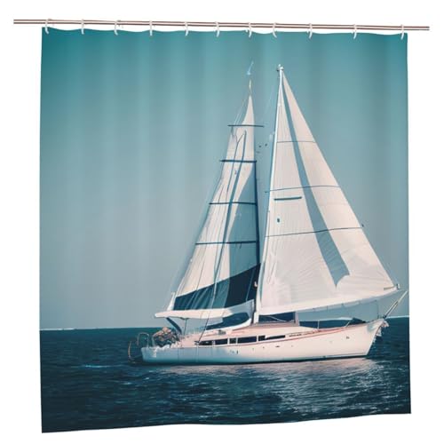 DUWAA Rideau de douche lavable en tissu imperméable avec motif bateau à voile - 183 x 183 cm